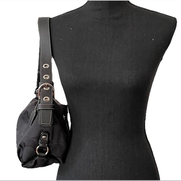 VTG Y2K COACH Signature Jacquard East West Shoulder Bag Purse Monochrome Black - Picture 2 of 14